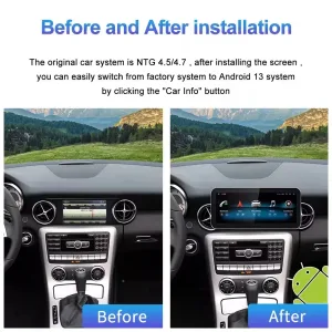 อัปเกรดชุดเครื่องเสียงหน้ารถ Mercedes SLK W171 Android รุ่นปี 2008–2011 NTG4.5 ของคุณด้วย CPU 8 แกน, หน่วยความจำ 4+64GB หรือ 6+128GB, หน้าจอ IPS ขนาด 12.3 นิ้ว, DSP, Wireless CarPlay และ Android Auto.
