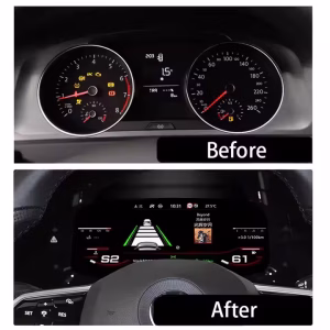 VW Golf Mk7 แผงหน้าปัดดิจิทัล: การติดตั้งระบบ Linux สำหรับ Passat B8 และ Arteon 5 แผงหน้าปัดดิจิทัล Volkswagen สำหรับ Golf 7 Passat B8 CC แสดงอินเตอร์เฟซหน้าจอ IPS LCD ขนาด 12.3 นิ้ว