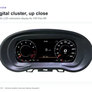 หน้าปัดดิจิทัล VW Polo 6R ที่แสดงในตัวเรือนเดิม มุมมองด้านหน้าของมาตรวัดความเร็วแบบ LCD